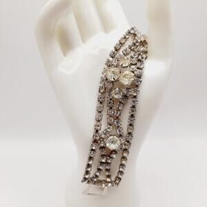 Vintage 1950s Clear Rhinestone Four Row Bracelet - 7 1/4 Inches, Wedding Jewelry